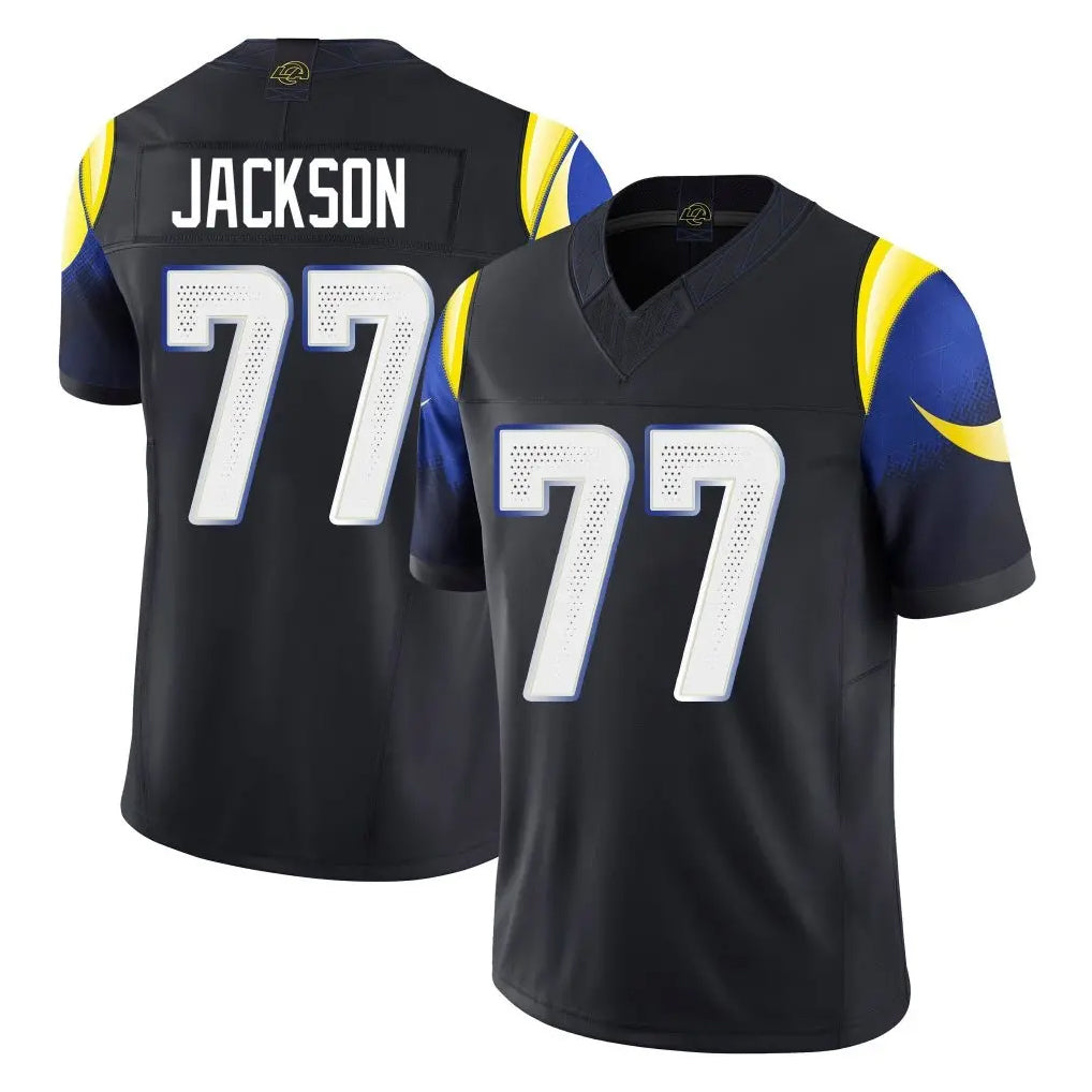 Mdoa LA.Rams #77 Alaric Jackson Player Black Midnight Rivalries Collection Limited Home Game Stitched Jerseys