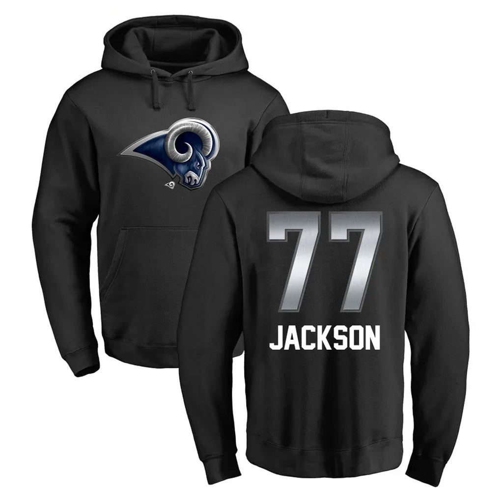 Mdoa LA.Rams #77 Alaric Jackson Player Black Pullover Hoodie Limited Game Stitched Jerseys
