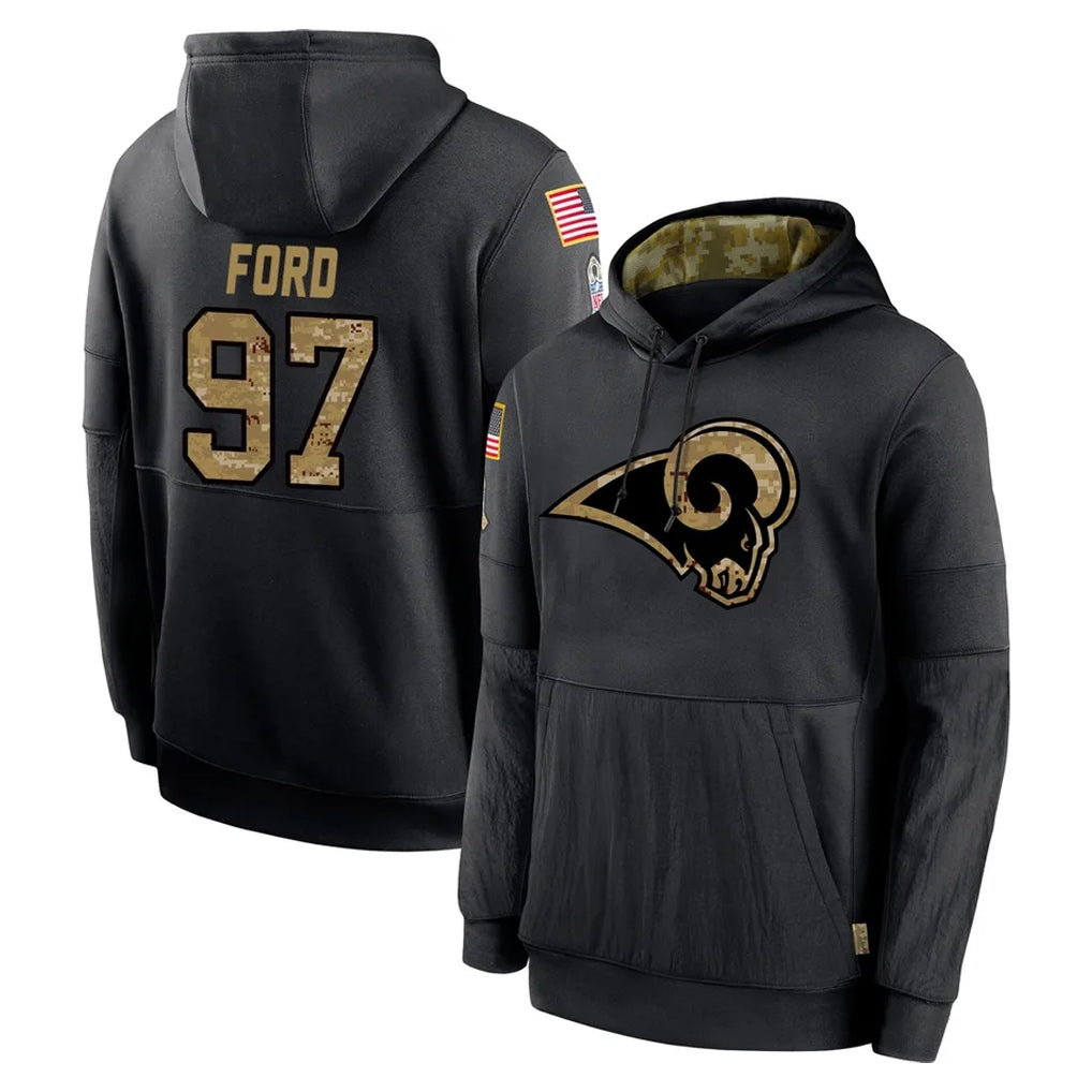 Mdoa LA.Rams #97 Poona Ford Player Black Salute to Service Hoodies Limited Game Stitched Jerseys