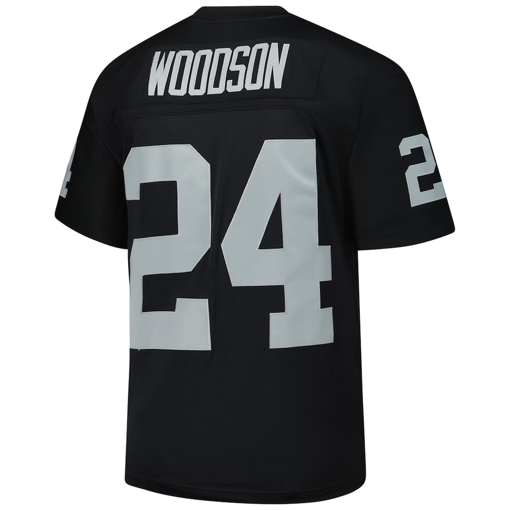 Mdoa LV.Raiders #24 Charles Woodson Mitchell & Ness Black Legacy Replica Jersey Stitched Puhic