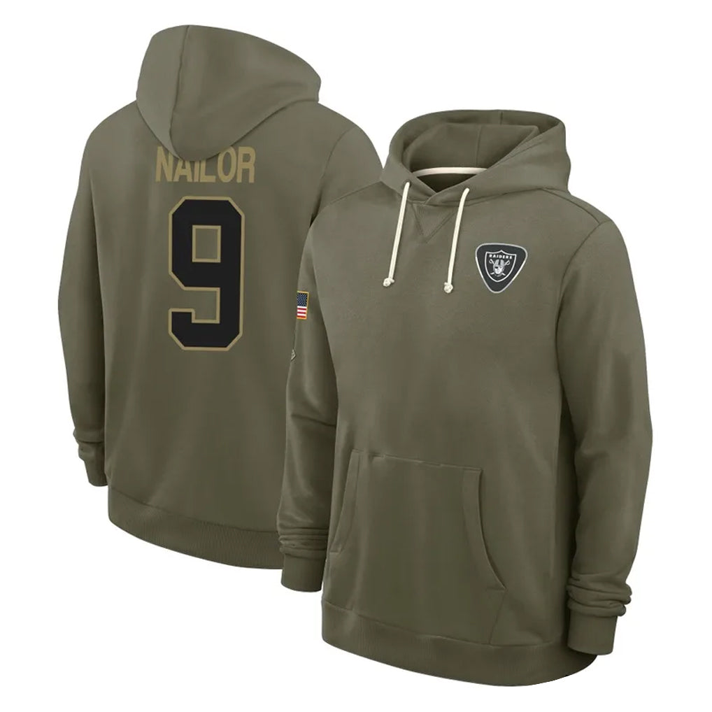 Mdoa LV.Raiders #9 Jalen Nailor Player Olive Salute to Service Pullover Hoodies Limited Stitched Jerseys