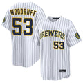 Mdoa M.Brewers #53 Brandon Woodruff Player White Stripes Home Limited Game Stitched Jerseys