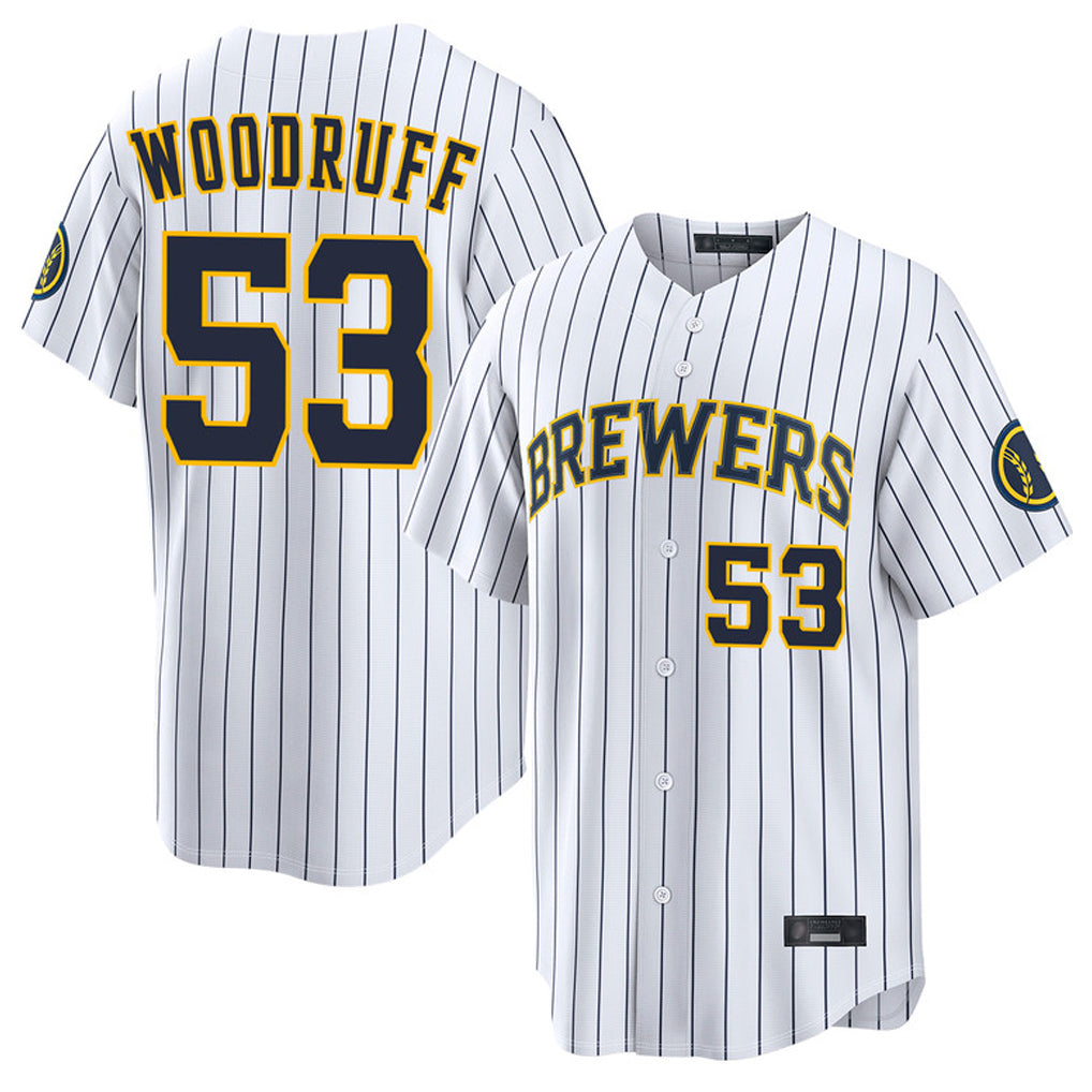 Mdoa M.Brewers #53 Brandon Woodruff Player White Stripes Home Limited Game Stitched Jerseys