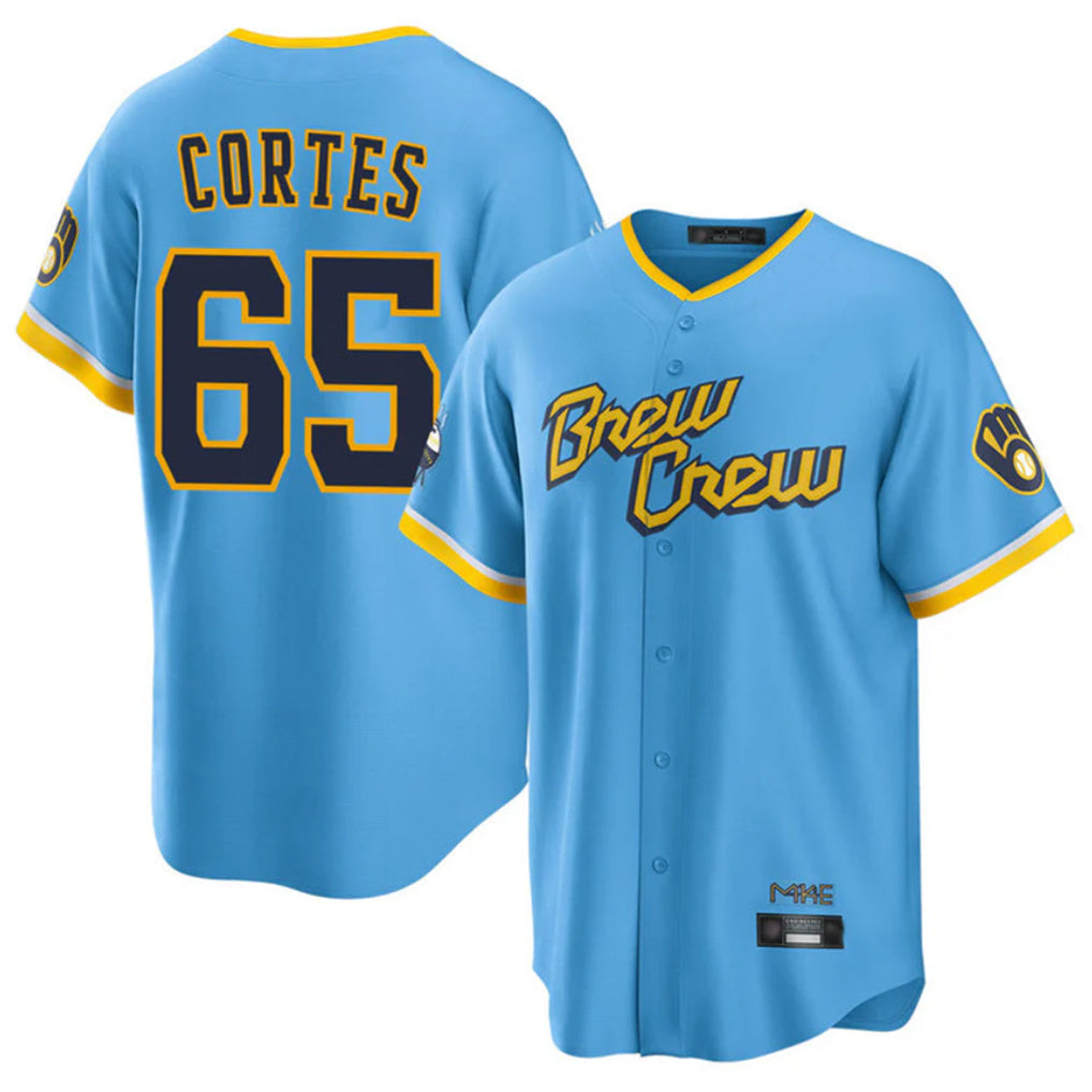 Mdoa M.Brewers #65 Nestor Cortes Player Light Blue City Connect Home Game Stitched Jerseys