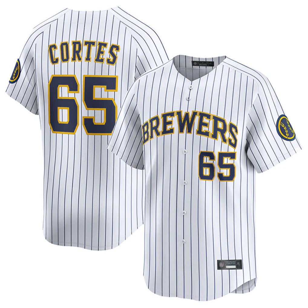 Mdoa M.Brewers #65 Nestor Cortes Player White Stripes Home Limited Game Stitched Jerseys