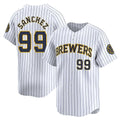 Mdoa M.Brewers #99 Gary Sanchez Player White Stripes Home Game Stitched Jerseys