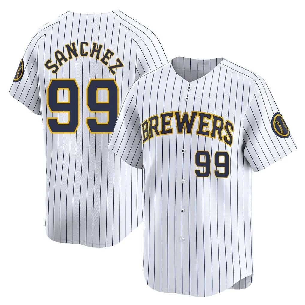 Mdoa M.Brewers #99 Gary Sanchez Player White Stripes Home Game Stitched Jerseys