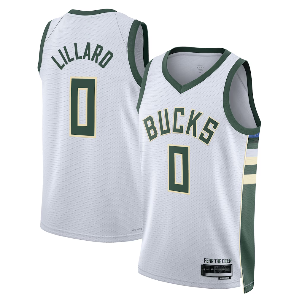 Mdoa M.Bucks #0 Damian Lillard White Fear The Deer Swingman Player Jerseys - Association Edition