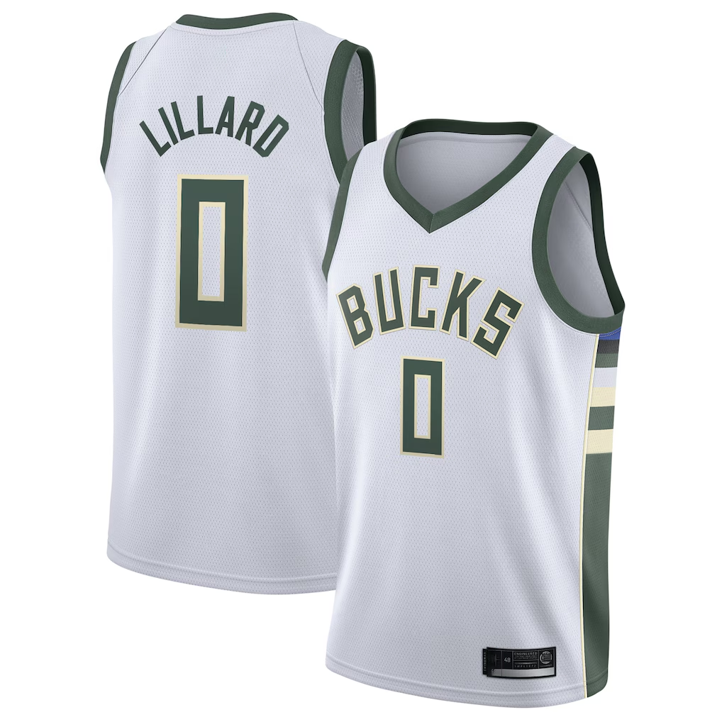Mdoa M.Bucks #0 Damian Lillard White Swingman Player Jerseys - Association Edition