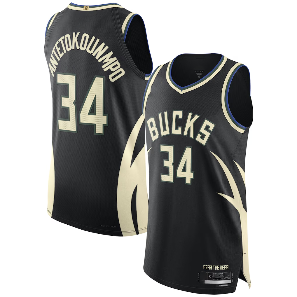 Mdoa M.Bucks #34 Giannis Antetokounmpo Black Authentic Player Jerseys - Statement Edition