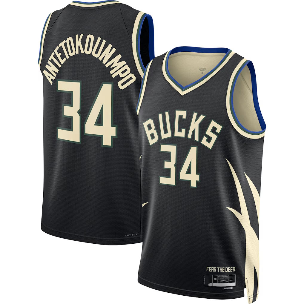 Mdoa M.Bucks #34 Giannis Antetokounmpo Jordan Brand Black Swingman Jerseys - Statement Edition