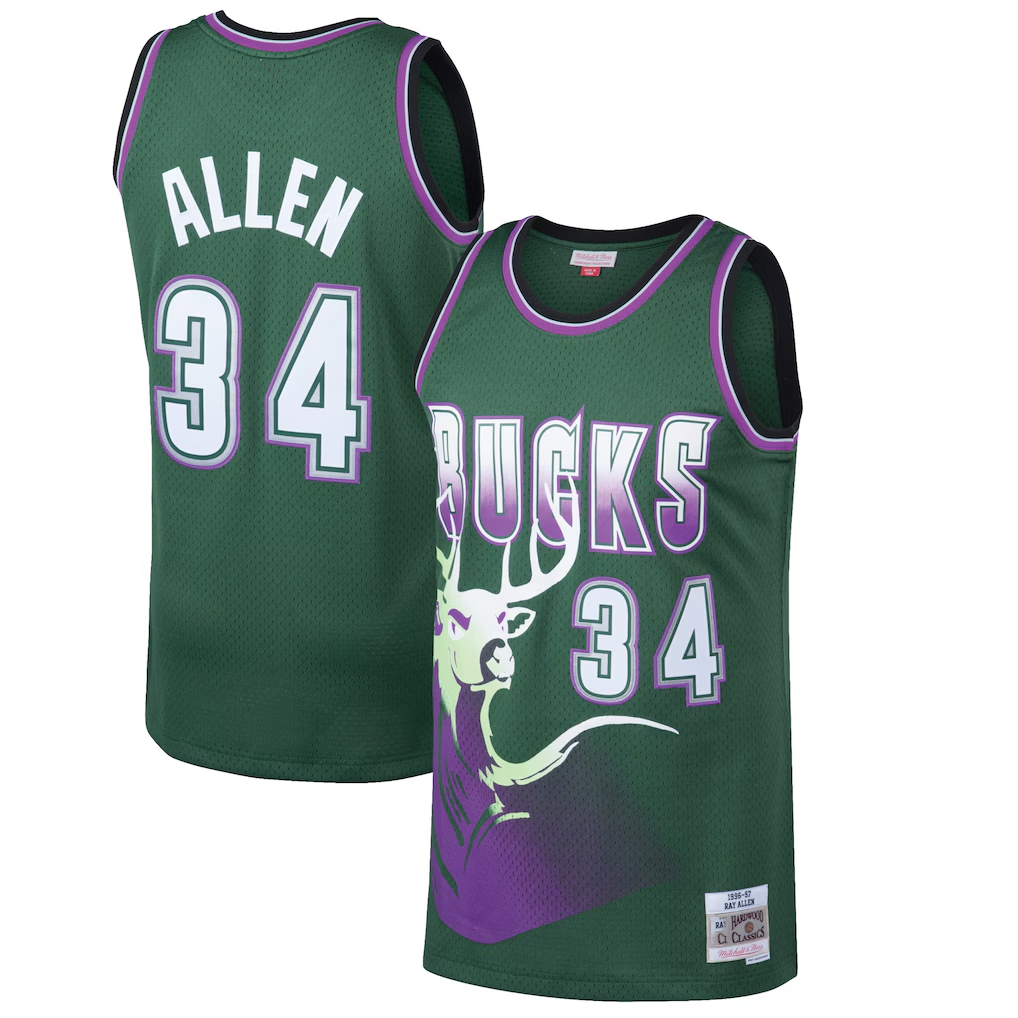Mdoa M.Bucks #34 Ray Allen Mitchell & Ness Kelly Green 199697 Hardwood Classics Swingman Jerseys