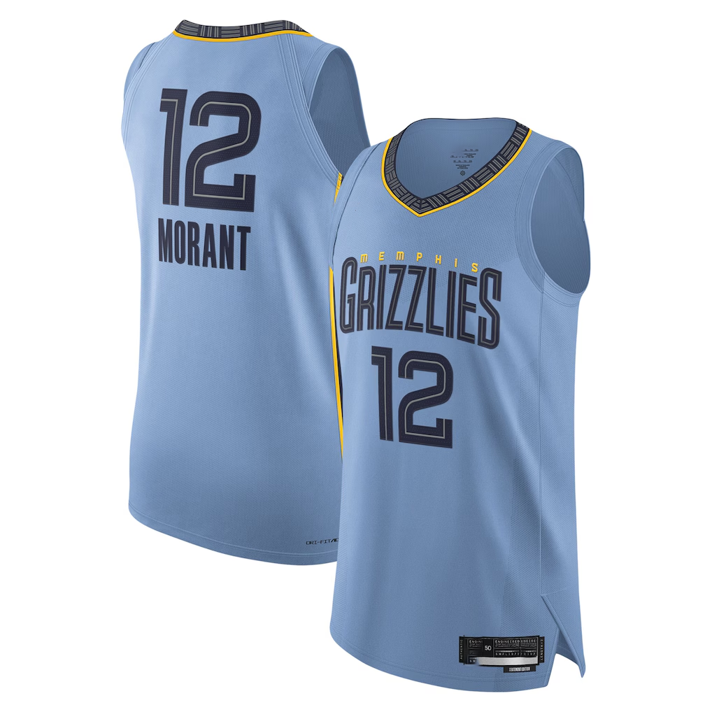Mdoa M.Grizzlies #12 Ja Morant Light Blue Authentic Player Stitched Jerseys- Statement Edition