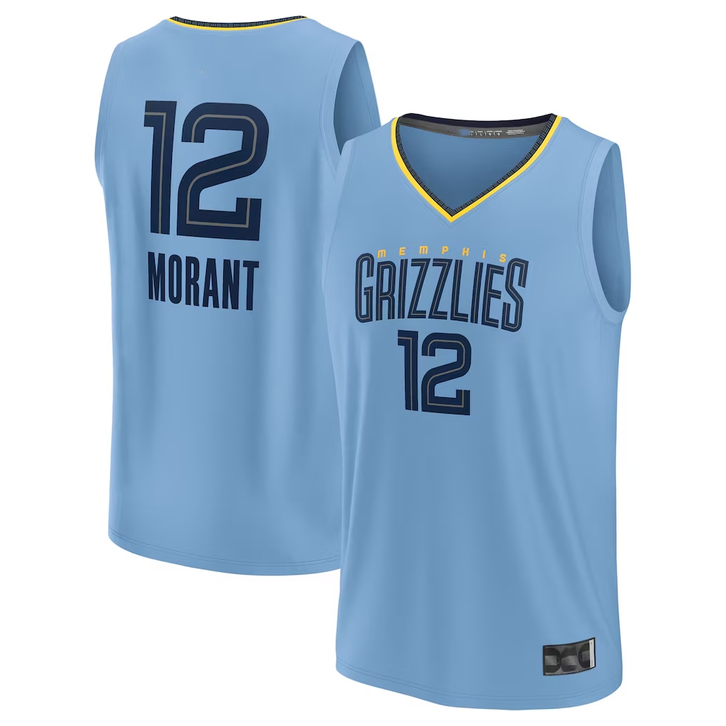 Mdoa M.Grizzlies #12 Ja Morant Light Blue Fast Break Replica Player Stitched Jerseys- Statement Edition