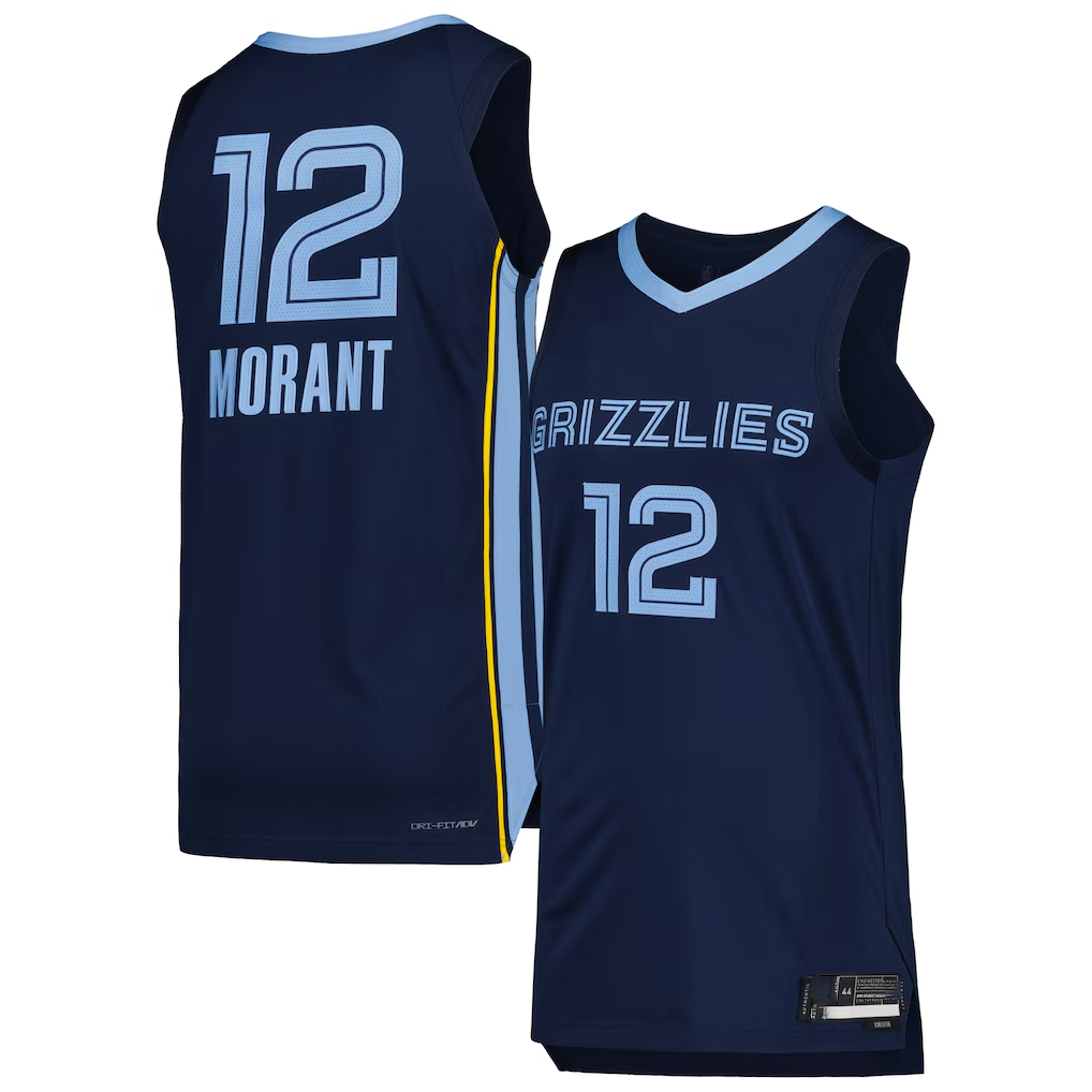 Mdoa M.Grizzlies #12 Ja Morant Navy Authentic Stitched Jerseys- Icon Edition