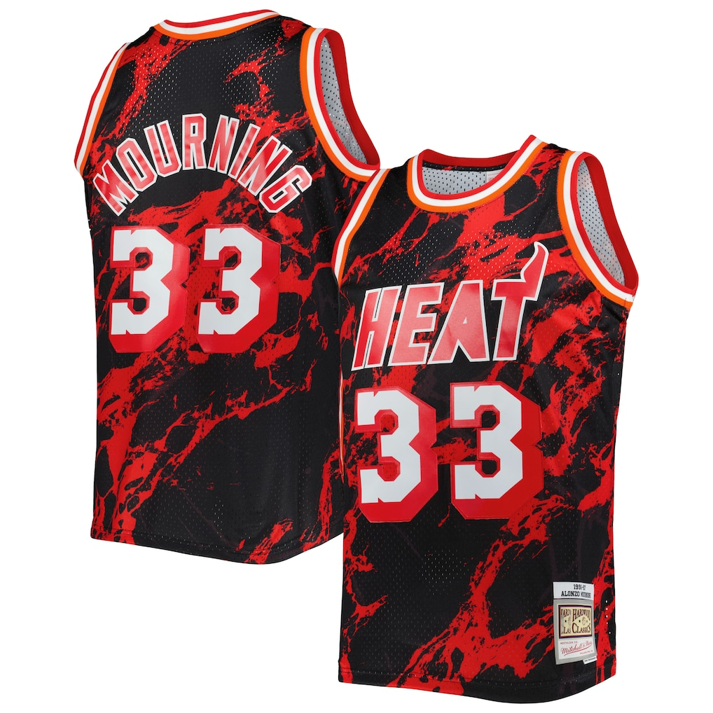 Mdoa M.Heat #33 Alonzo Mourning Mitchell & Ness Black 1996-1997 Hardwood Classics Marble Swingman Jerseys