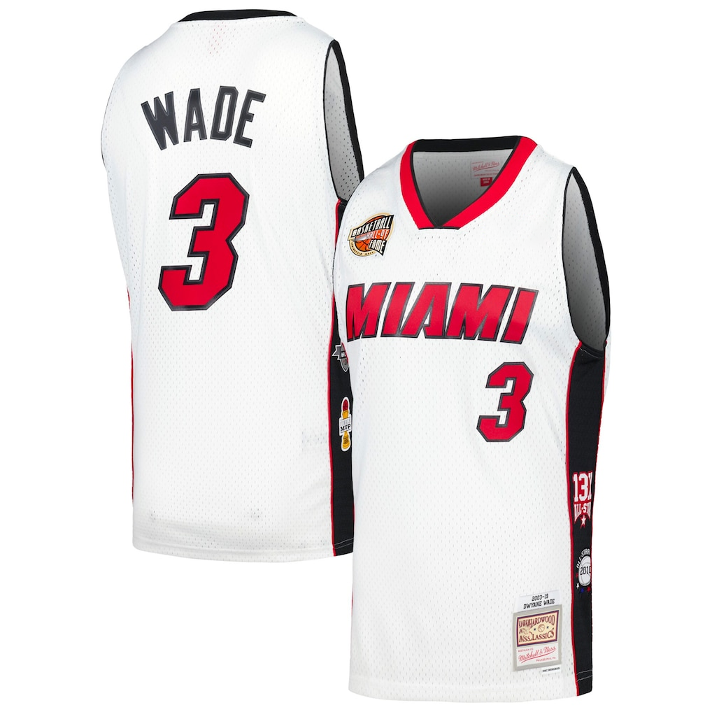 Mdoa M.Heat #3 Dwyane Wade Mitchell & Ness White Hall of Fame Class of 2023 Throwback Swingman Jerseys