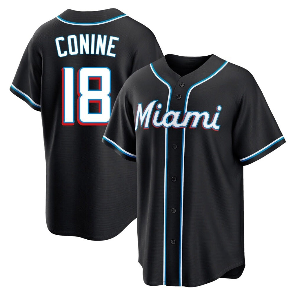 Mdoa M.Marlins #18 Griffin Conine Player Black Fashion Out Home Game Stitched Jerseys