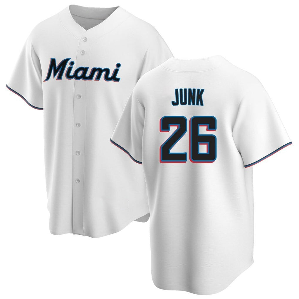 Mdoa M.Marlins #26 Janson Junk Player White  Home Game Stitched Jerseys