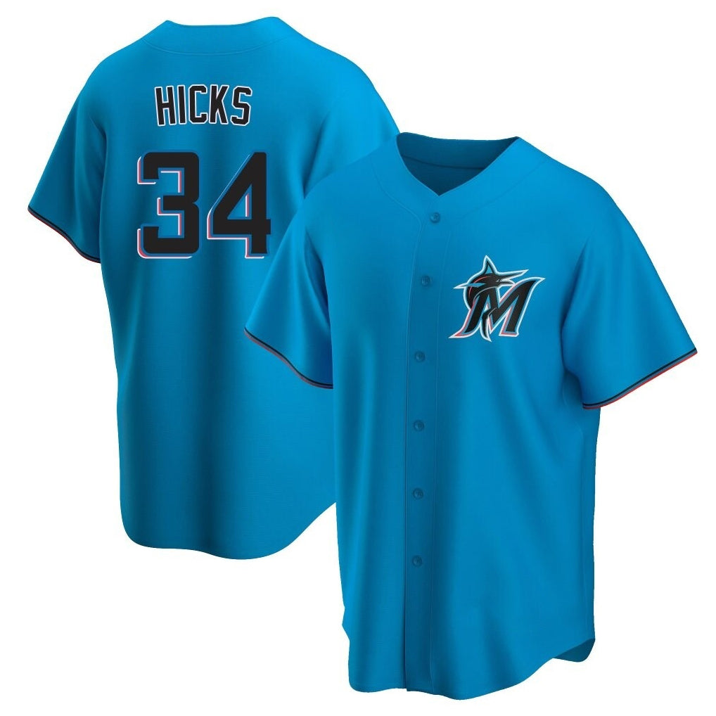 Mdoa M.Marlins #34 Liam Hicks Player Blue Home Game Stitched Jerseys