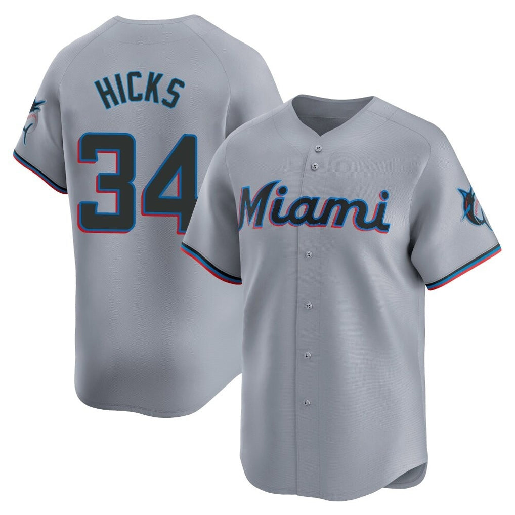 Mdoa M.Marlins #34 Liam Hicks Player Gray Home Limited Stitched Jerseys
