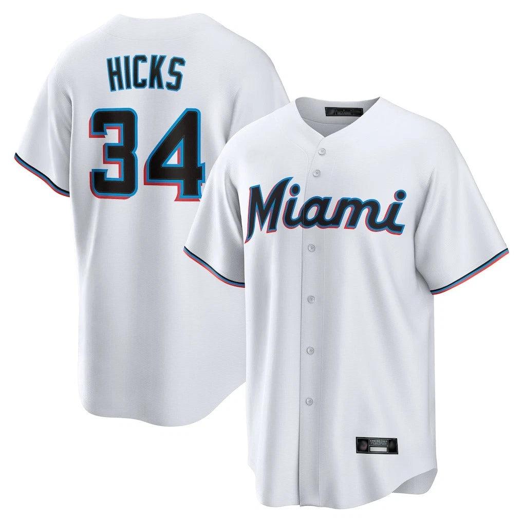 Mdoa M.Marlins #34 Liam Hicks Player White  Home Game Stitched Jerseys
