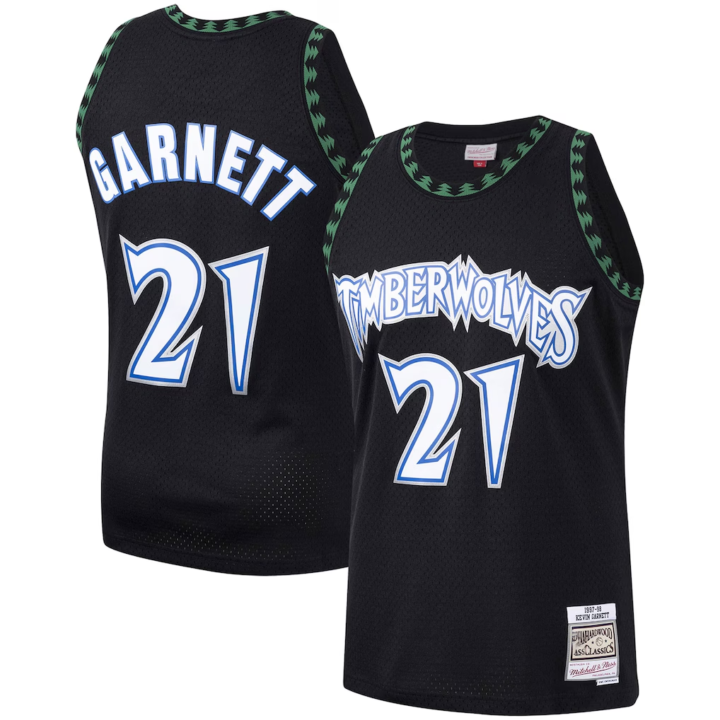 Mdoa M.Timberwolves #21 Kevin Garnett Mitchell & Ness Black Hardwood Classics Swingman Stitched Jerseys
