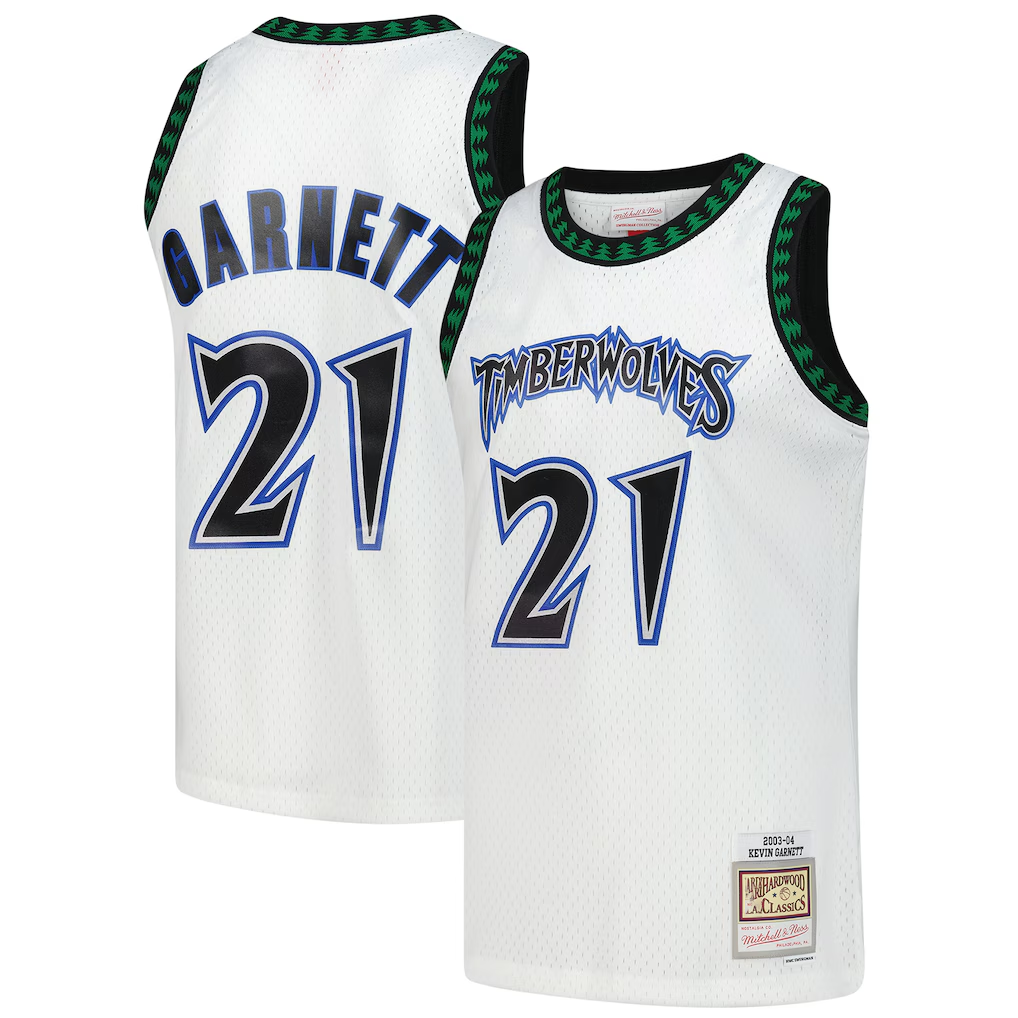 Mdoa M.Timberwolves #21 Kevin Garnett Mitchell & Ness White Hardwood Classics Swingman Stitched Jerseys