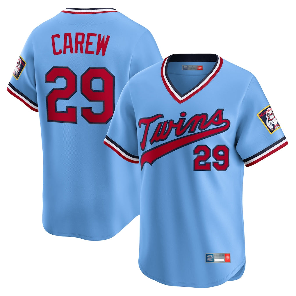 Mdoa M.Twins #29 Rod Carew Player Light Blue Throwback Cooperstown Collection Limited T-shirt Stitched Jerseys