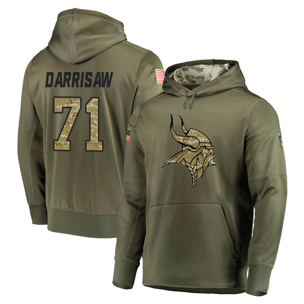 Mdoa MN.Vikings #71 Christian Darrisaw Player Olive Salute to Service Pullover Hoodies Home Game Stitched Jerseys