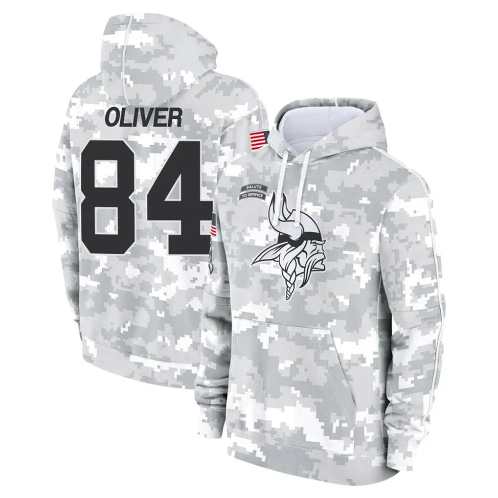 Mdoa MN.Vikings #84 Josh Oliver Player Arctic Camo Salute to Service Pullover Hoodies Limited Game Stitched Jerseys