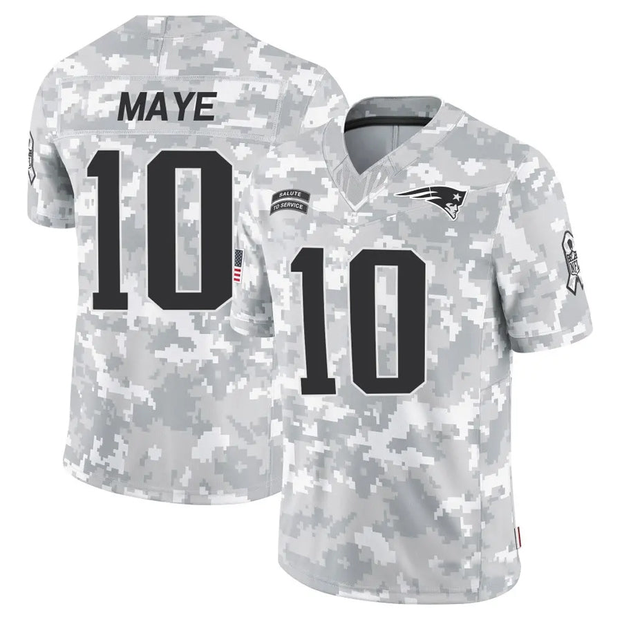 Mdoa NE.Patriots #10 Drake Maye Player Arctic Camo Salute to Service Limited Stitched Jerseys