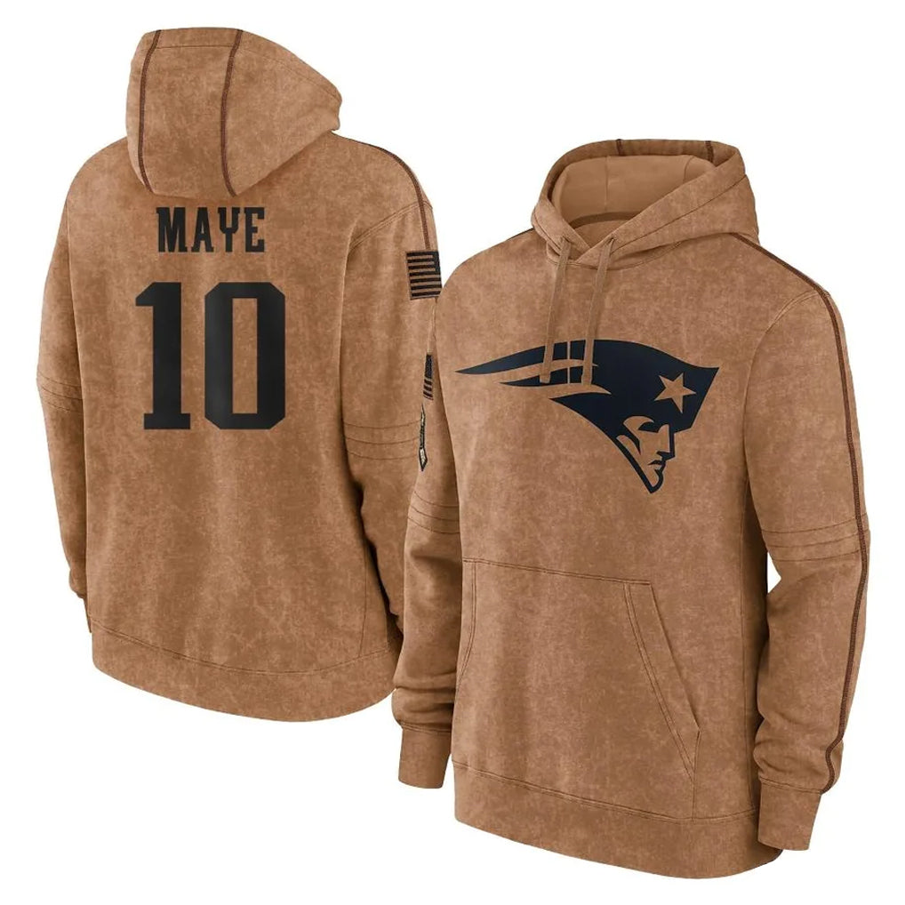 Mdoa NE.Patriots #10 Drake Maye Player Brown Salute to Service Pullover Hoodies Limited Game Stitched Jerseys