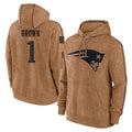 Mdoa NE.Patriots #1 A.J. Brown Player Brown Salute to Service Pullover Hoodies Limited Game Stitched Jerseys
