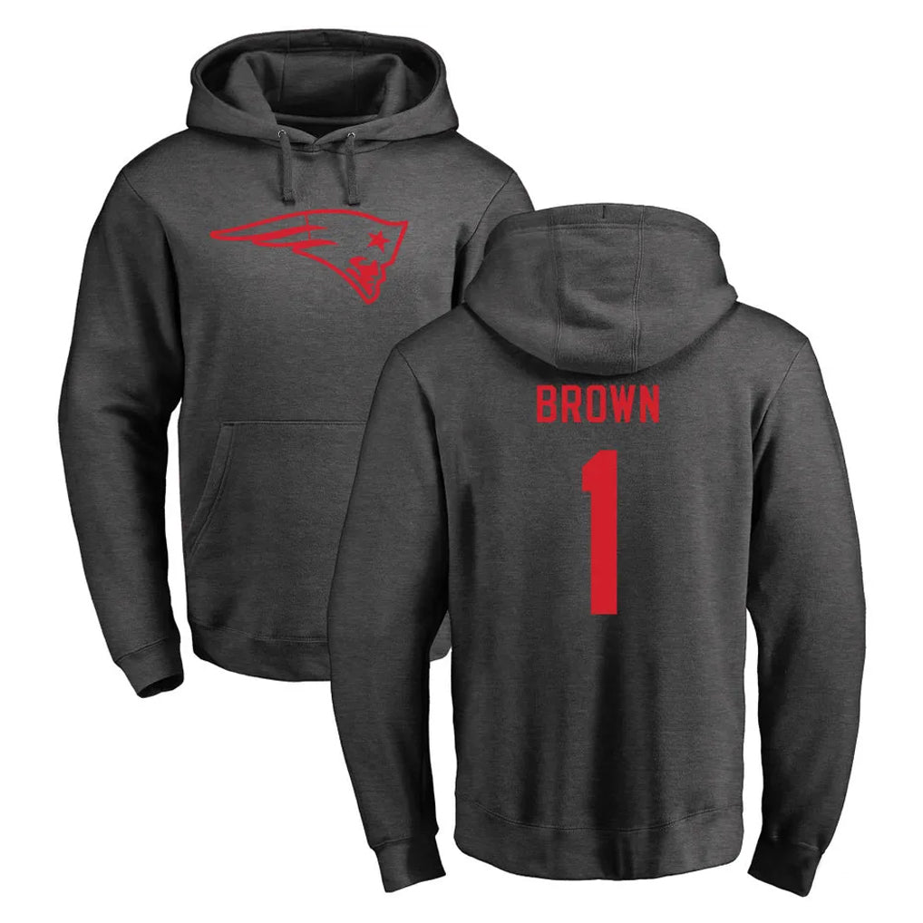 Mdoa NE.Patriots #1 A.J. Brown Player Gray Pullover Hoodies Home Game Stitched Jerseys