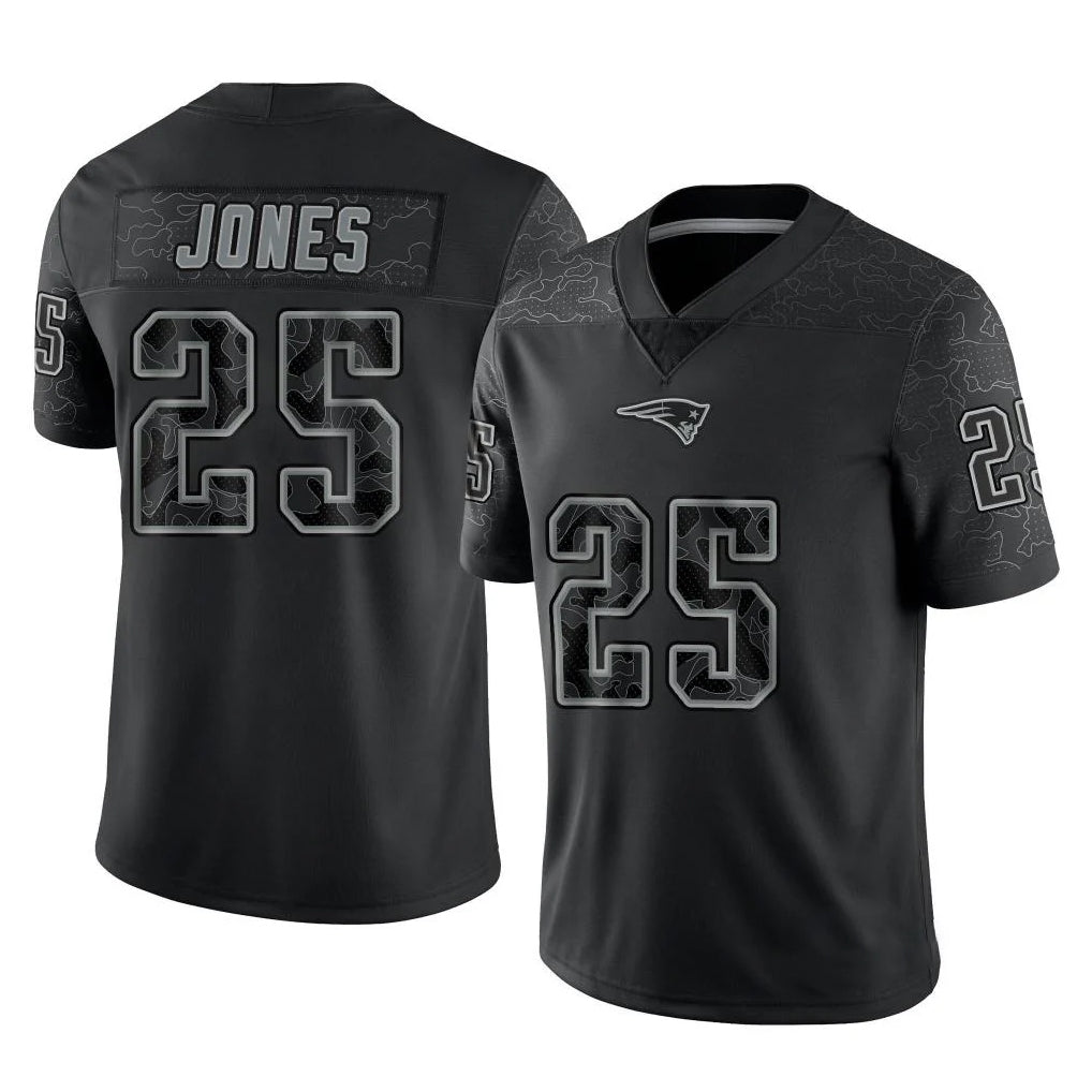 Mdoa NE.Patriots #25 Marcus Jones Player Black Reflective LImited Home Game Stitched Jerseys