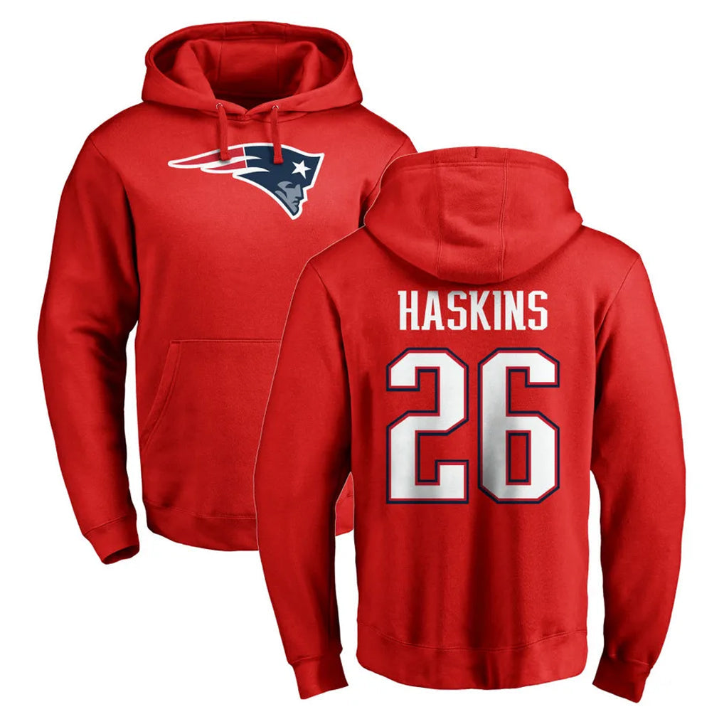 Mdoa NE.Patriots #26 Hassan Haskins Player Red LOGO Pullover Hoodies Home Game Stitched Jerseys
