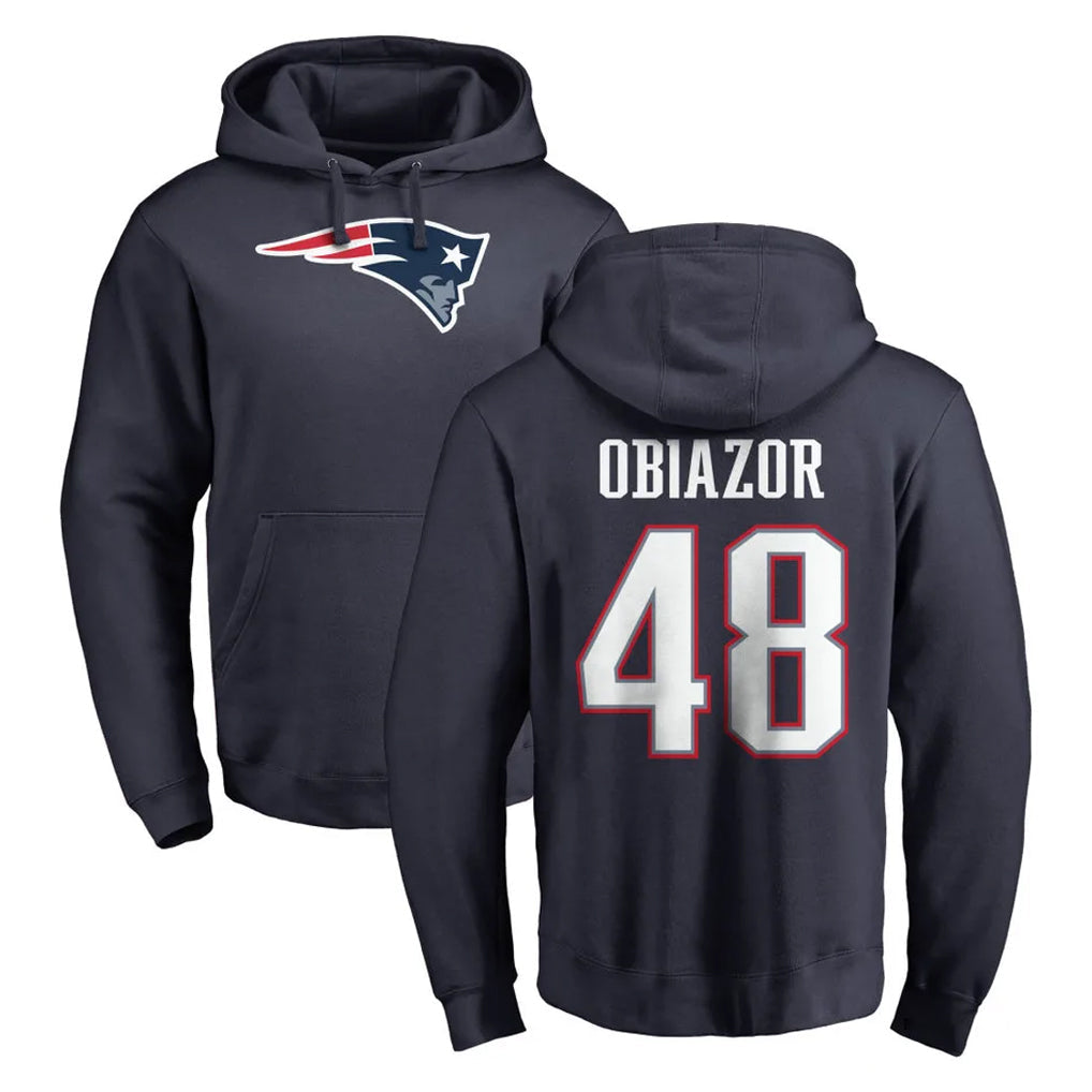Mdoa NE.Patriots #48 Namdi Obiazor Player Navy LOGO Pullover Hoodies Home Game Stitched Jerseys