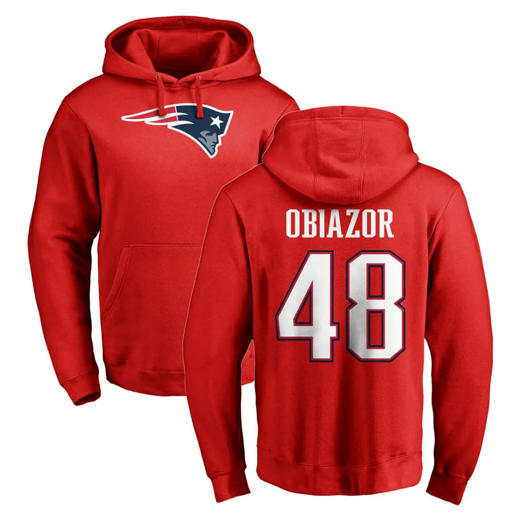Mdoa NE.Patriots #48 Namdi Obiazor Player Red LOGO Pullover Hoodies Home Game Stitched Jerseys