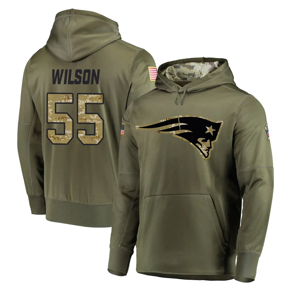 Mdoa NE.Patriots #55 Jared Wilson Player Olive Salute to Service Pullover Hoodies Home Game Stitched Jerseys