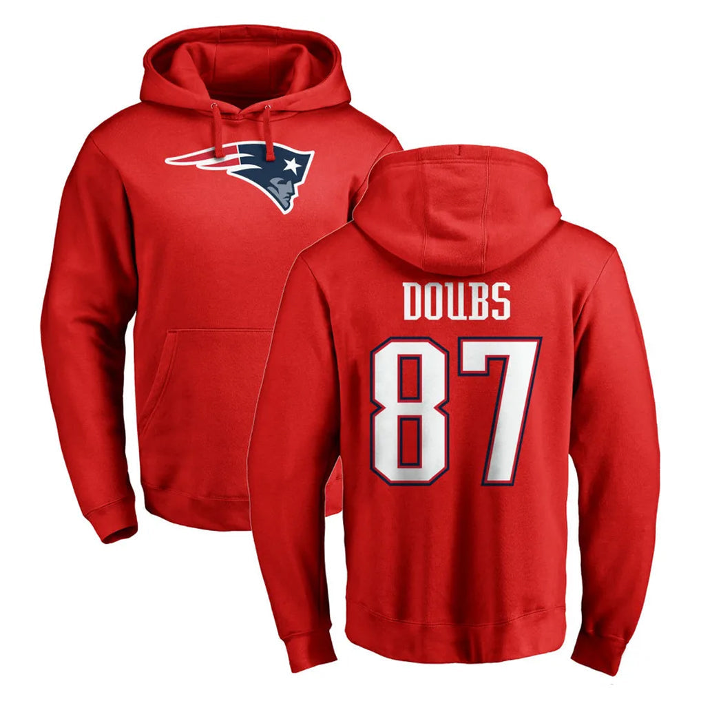 Mdoa NE.Patriots #87 Romeo Doubs Player Red LOGO Pullover Hoodies Home Game Stitched Jerseys