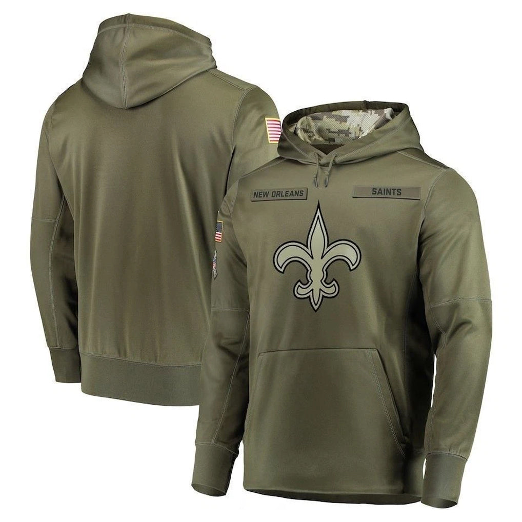Mdoa NO.Saints Olive Salute to Service Pullover Hoodies Home Game Blank Player Stitched Jerseys