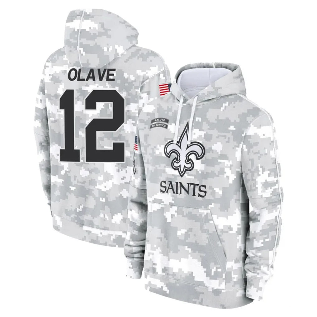 Mdoa NO.Saints #12 Chris Olave Player Arctic Camo Salute to Service Pullover Hoodies Limited Game Stitched Jerseys