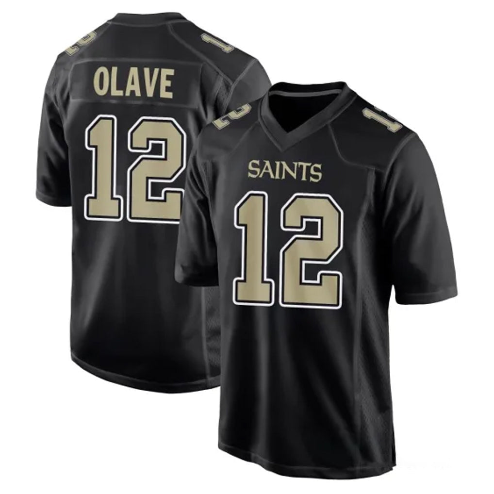 Mdoa NO.Saints #12 Chris Olave Player Black Carbon Fashion Home Game Stitched Jerseys