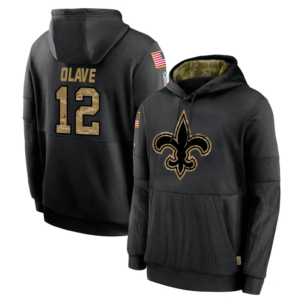 Mdoa NO.Saints #12 Chris Olave Player Black Salute to Service Hoodies Limited Game Stitched Jerseys