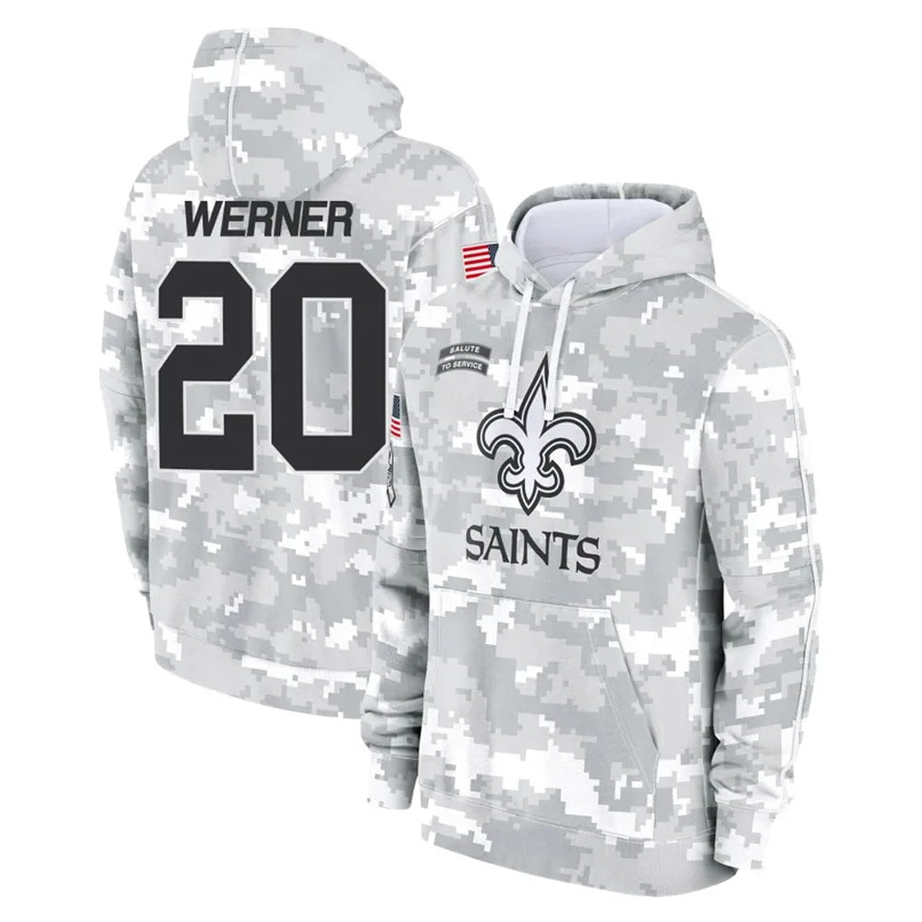 Mdoa NO.Saints #20 Pete Werner Player Arctic Camo Salute to Service Pullover Hoodies Limited Game Stitched Jerseys