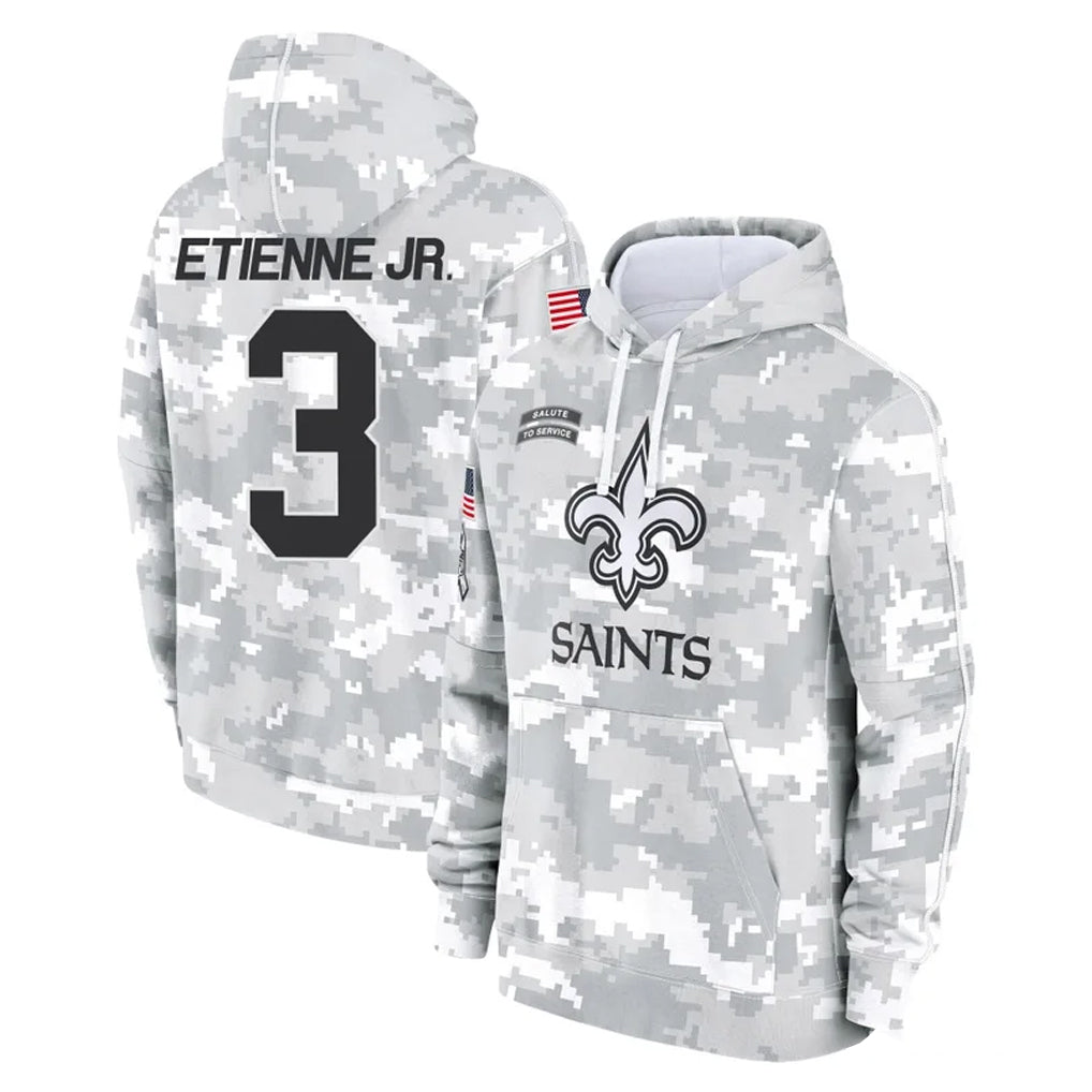 Mdoa NO.Saints #3 Travis Etienne Jr. Player Arctic Camo Salute to Service Pullover Hoodies Limited Game Stitched Jerseys