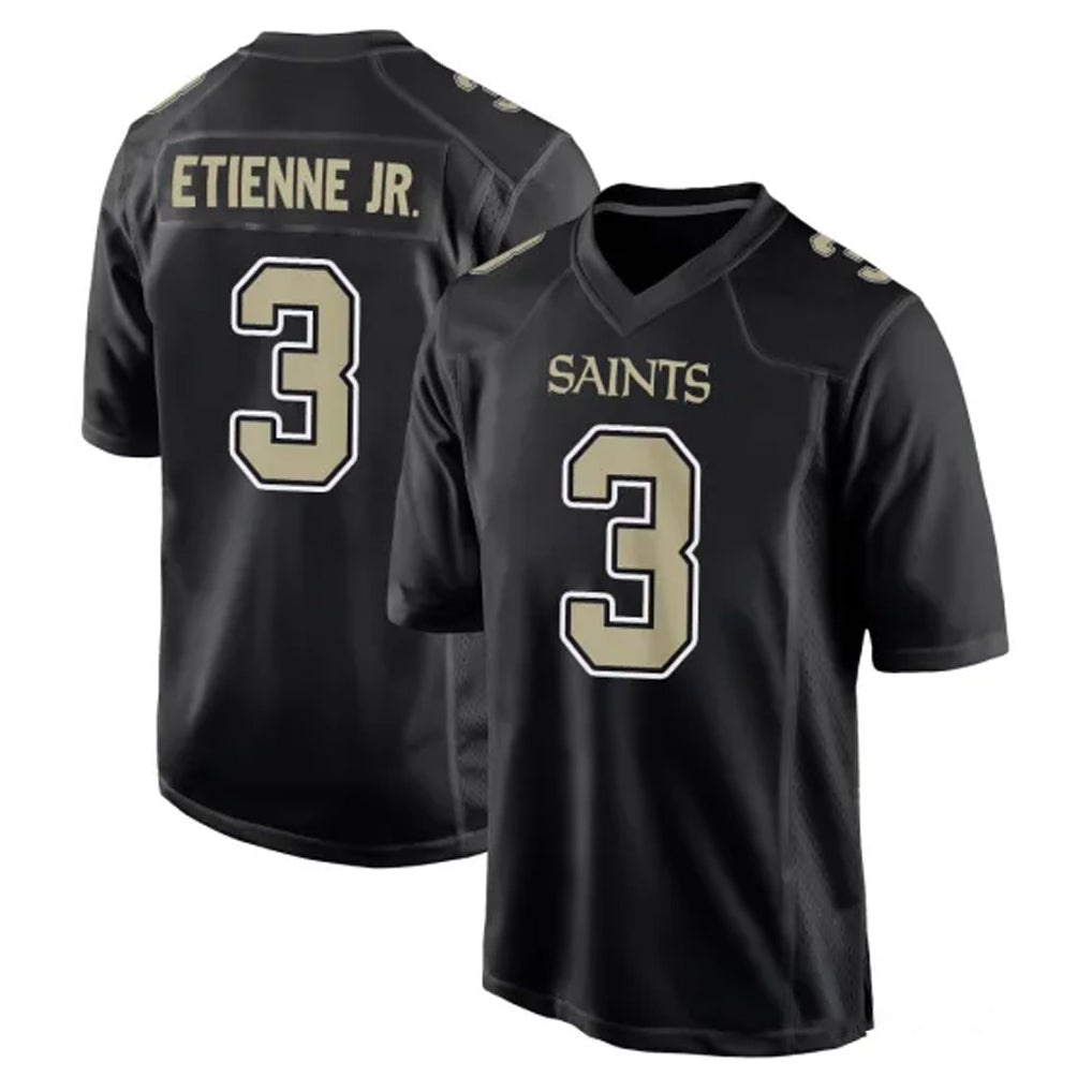 Mdoa NO.Saints #3 Travis Etienne Jr. Player Black Carbon Fashion Home Game Stitched Jerseys