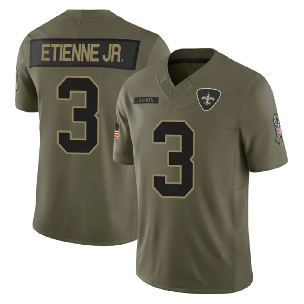 Mdoa NO.Saints #3 Travis Etienne Jr. Player Olive 2025 Salute To Service Limited Stitched Jerseys
