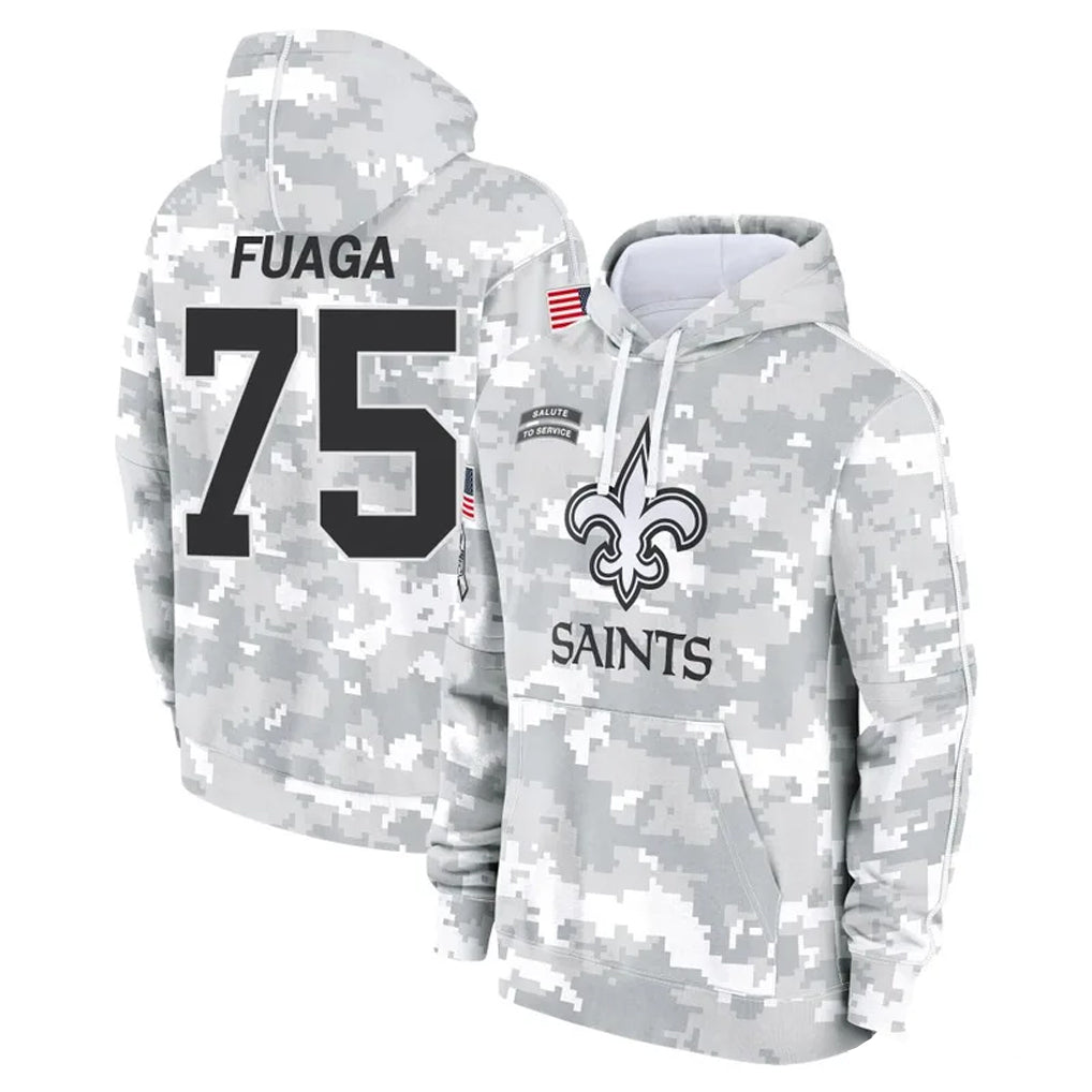 Mdoa NO.Saints #75 Taliese Fuaga Player Arctic Camo Salute to Service Pullover Hoodies Limited Game Stitched Jerseys